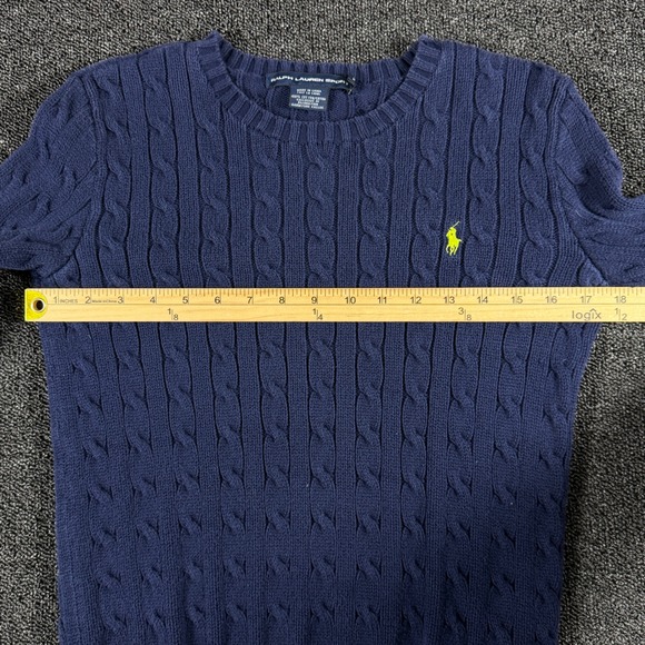 Ralph Lauren Sport Cable Knit Sweater Womens M Navy Crew Neck Cotton Pony - Picture 5 of 6